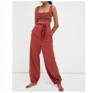 NWT Free People Sienna Smocked Jumpsuit / Sumac